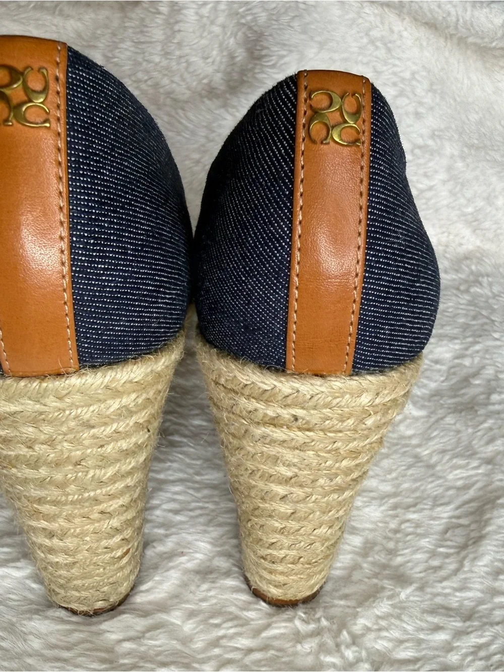 Coach Denim Peep-Toe Espadrille Wedge in Navy
